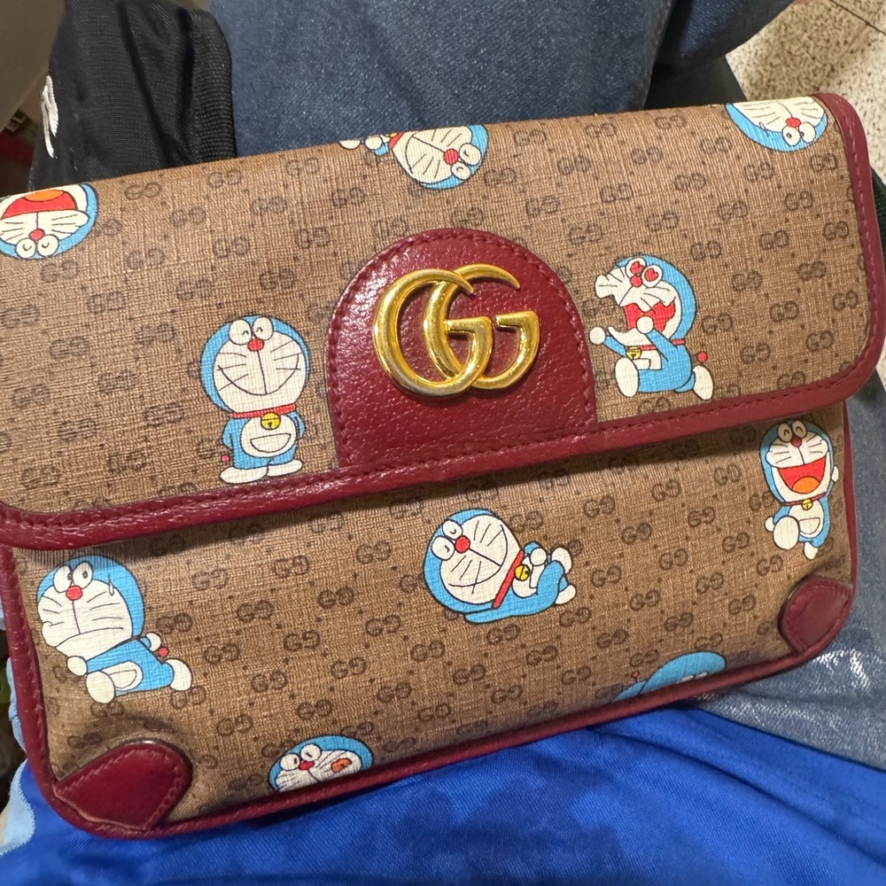 Gucci Brown and Red Doraemon Clutch